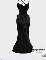 Vintage Ruffle Off-Shoulder Satin Mermaid Dress